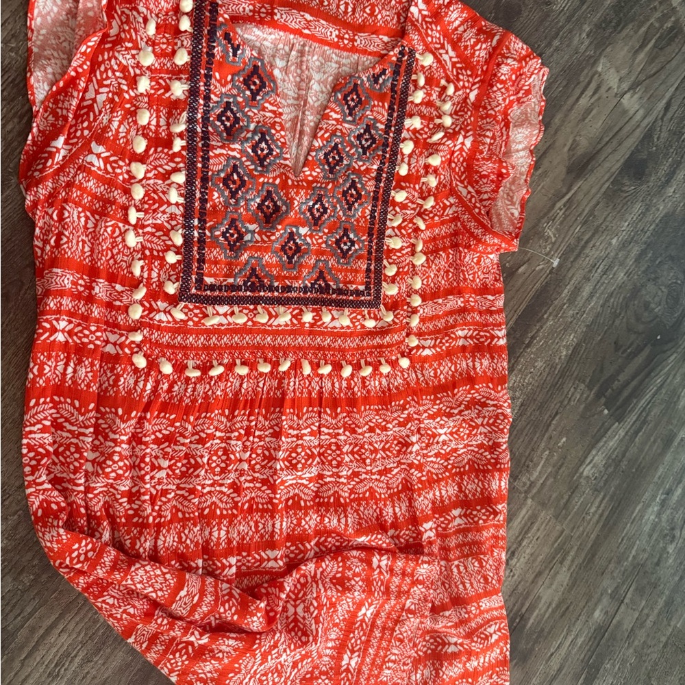 The Impeccable Pig Red Embellished Cap Sleeve Tunic